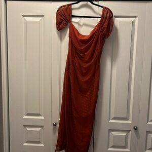 ASOS Tall burnt orange dress with mesh overlay